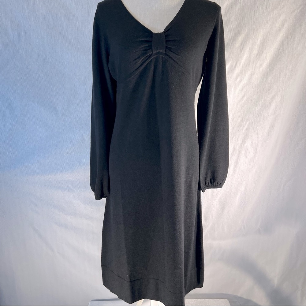 Boden Black Wool Lightweight Knit Long Sleeves Knotted Bodice Dress 12R